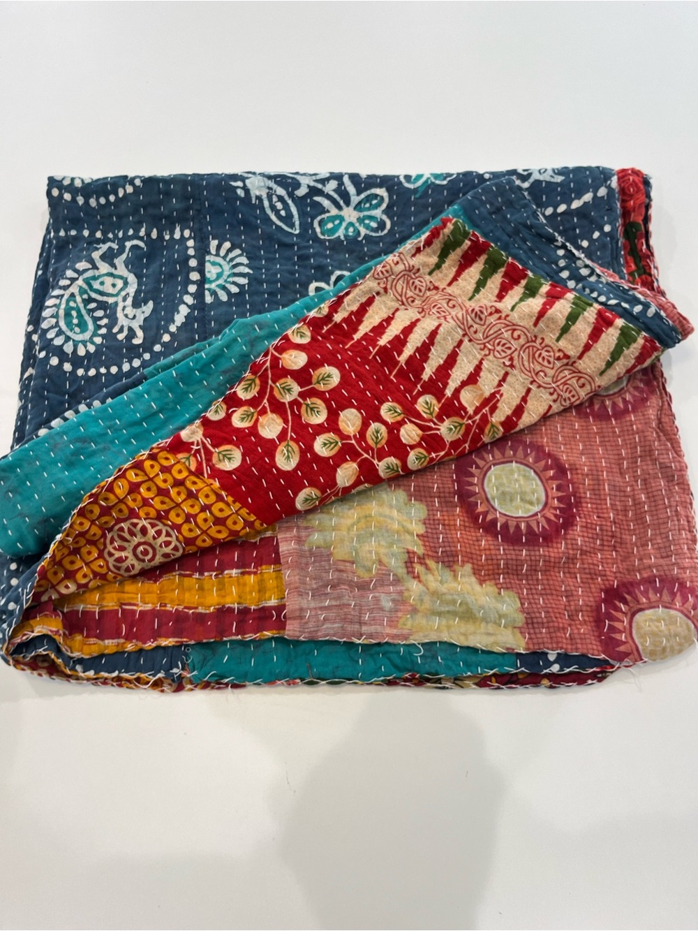 Handcrafted Multicolor Kantha Throw Blanket